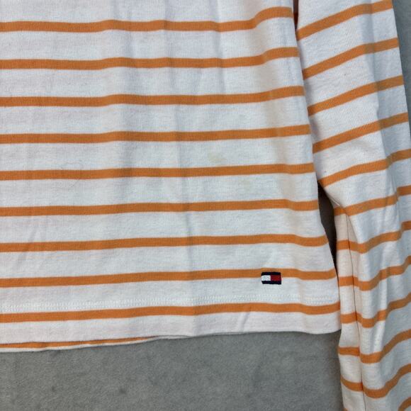 Tommy Hilfiger Shirt Women’s Large Yellow Crest Striped L/S Mock Turtleneck Fall - Picture 2 of 8